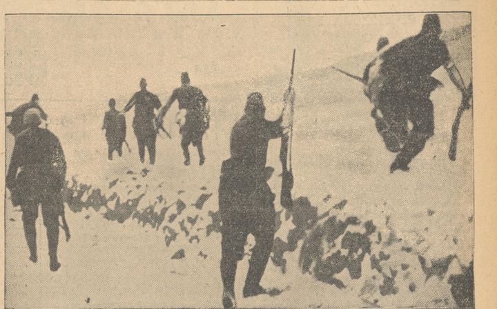 日军在雪地追击中国军队