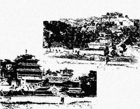寺庙建筑群与佛塔拼版